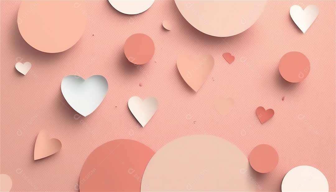 Belo banner horizontal com textura de papel de tons de rosa pastel decorado com corações, fundo de casamento Modelo de feliz dia dos namorados. Cores pastel vista frontal