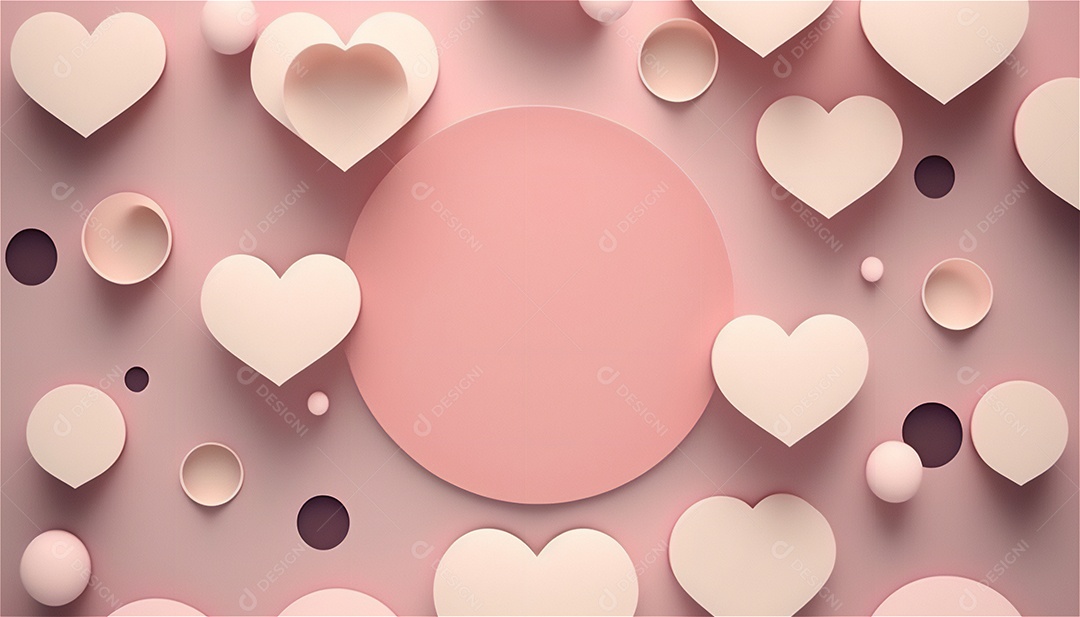 Belo banner horizontal com textura de papel de tons de rosa pastel decorado com corações, fundo de casamento Modelo de feliz dia dos namorados. Cores pastel vista frontal