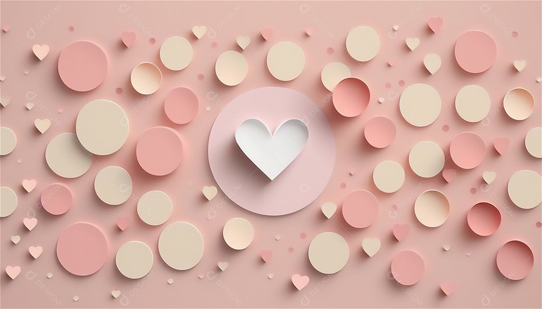 Belo banner horizontal com textura de papel de tons de rosa pastel decorado com corações, fundo de casamento Modelo de feliz dia dos namorados. Cores pastel vista frontal