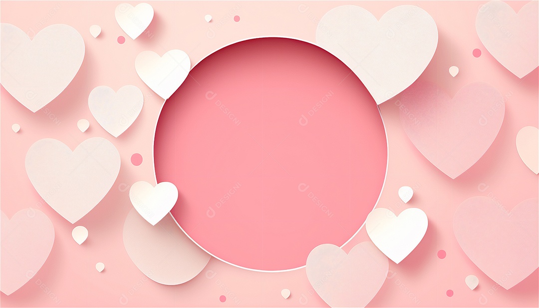 Belo banner horizontal com textura de papel de tons de rosa pastel decorado com corações, fundo de casamento Modelo de feliz dia dos namorados. Cores pastel vista frontal