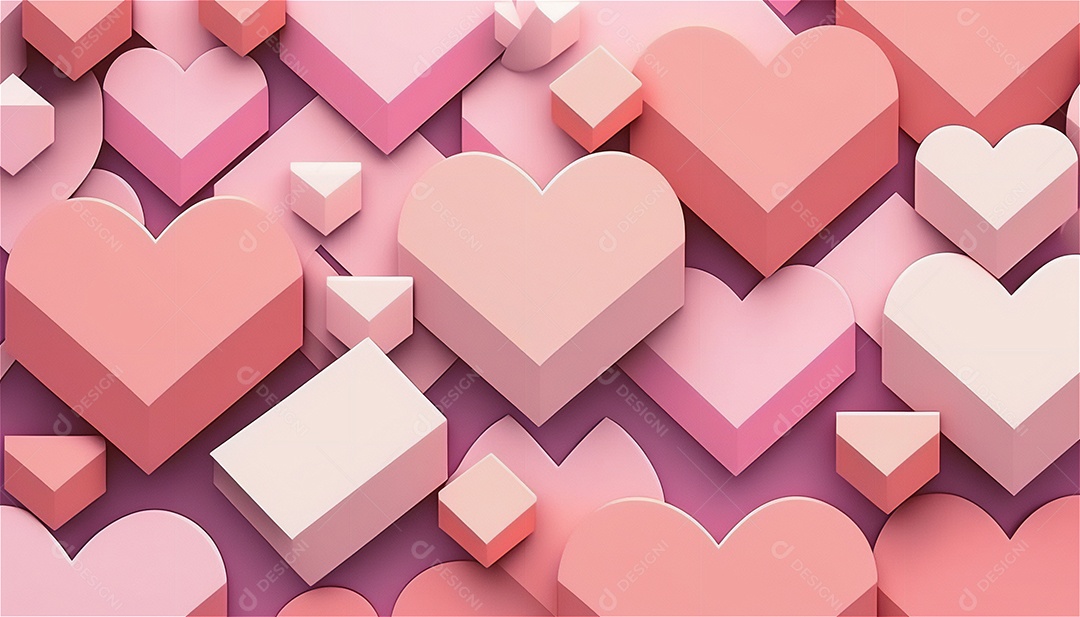 Belo banner horizontal com textura de papel de tons de rosa pastel decorado com corações, fundo de casamento Modelo de feliz dia dos namorados. Cores pastel vista frontal