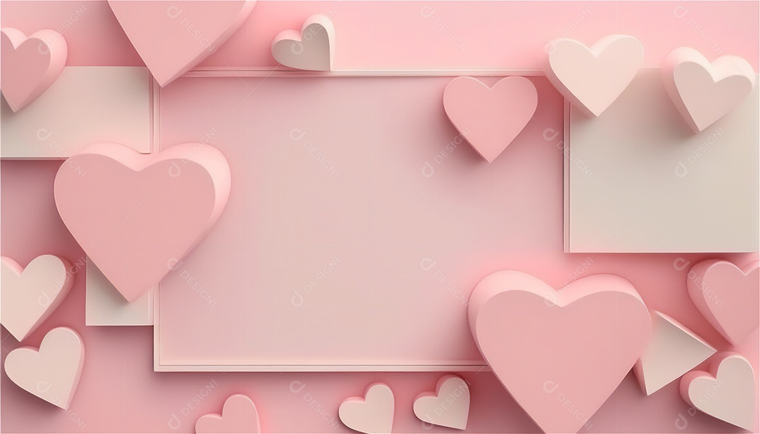 Belo banner horizontal com textura de papel de tons de rosa pastel decorado com corações, fundo de casamento Modelo de feliz dia dos namorados. Cores pastel vista frontal