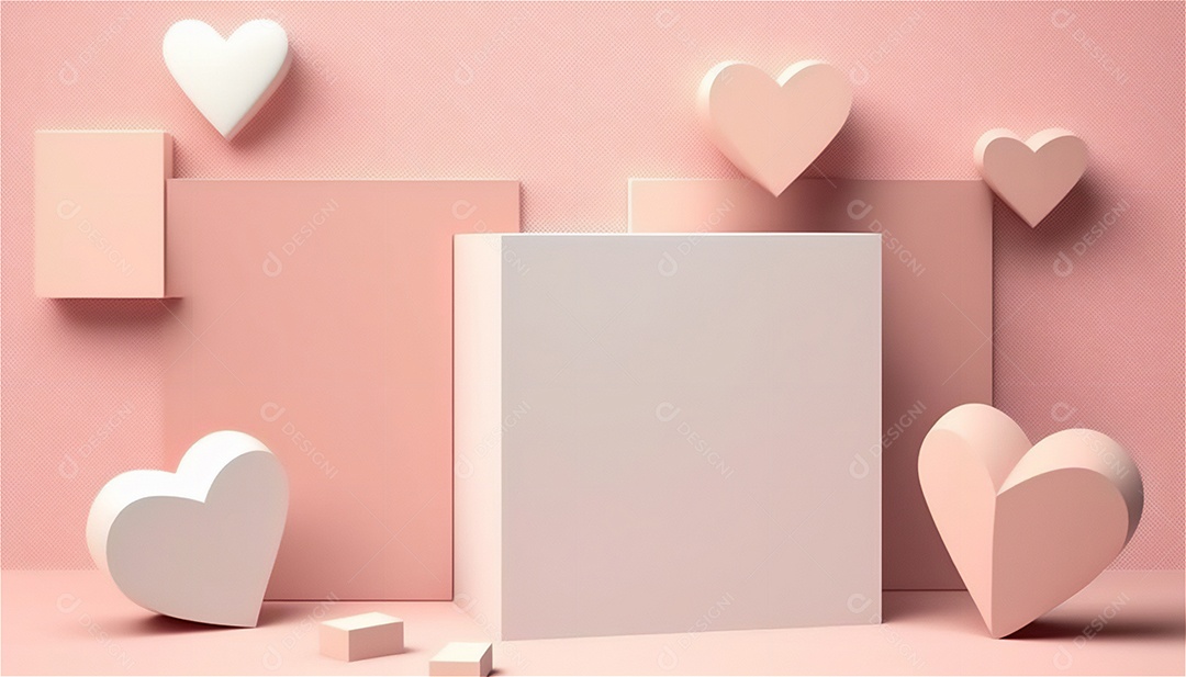 Belo banner horizontal com textura de papel de tons de rosa pastel decorado com corações, fundo de casamento Modelo de feliz dia dos namorados. Cores pastel vista frontal