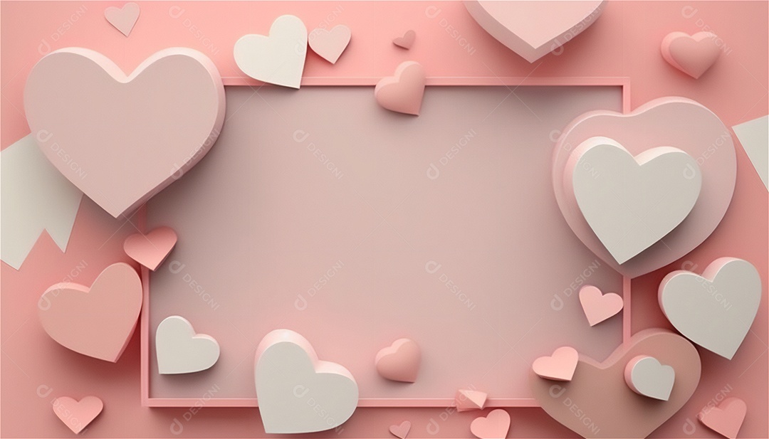 Belo banner horizontal com textura de papel de tons de rosa pastel decorado com corações, fundo de casamento Modelo de feliz dia dos namorados. Cores pastel vista frontal