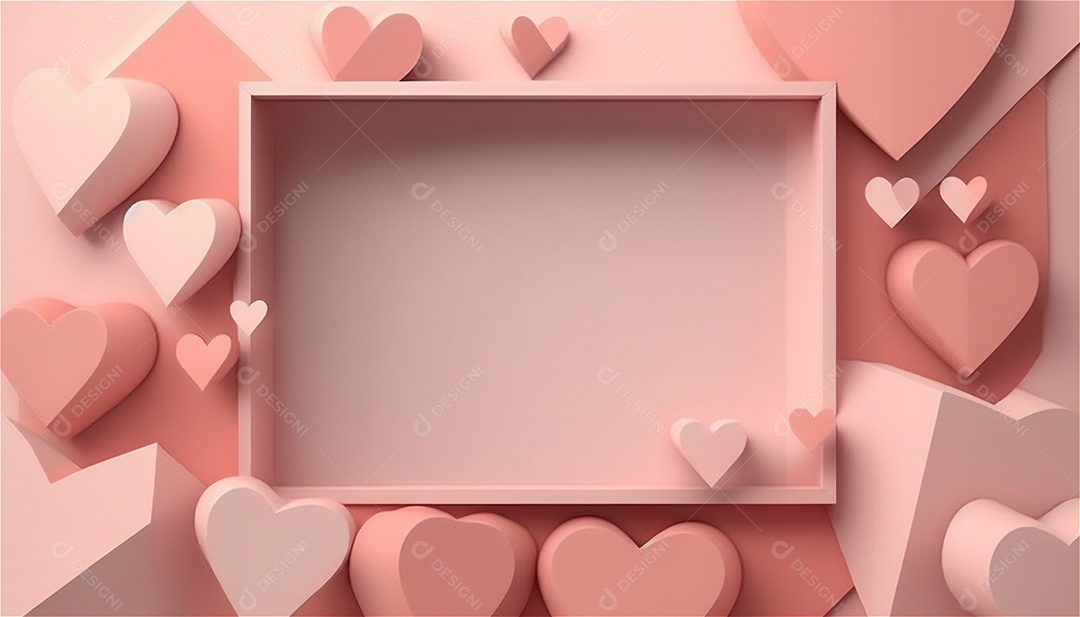 Belo banner horizontal com textura de papel de tons de rosa pastel decorado com corações, fundo de casamento Modelo de feliz dia dos namorados. Cores pastel vista frontal