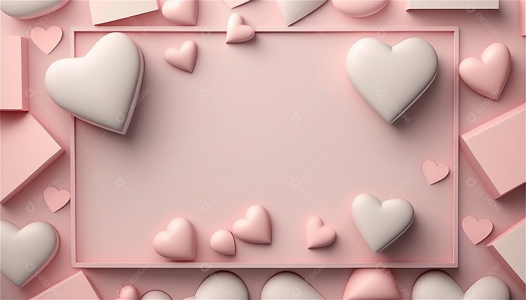 Belo banner horizontal com textura de papel de tons de rosa pastel decorado com corações, fundo de casamento Modelo de feliz dia dos namorados. Cores pastel vista frontal