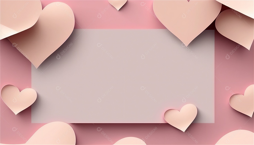 Belo banner horizontal com textura de papel de tons de rosa pastel decorado com corações, fundo de casamento Modelo de feliz dia dos namorados. Cores pastel vista frontal