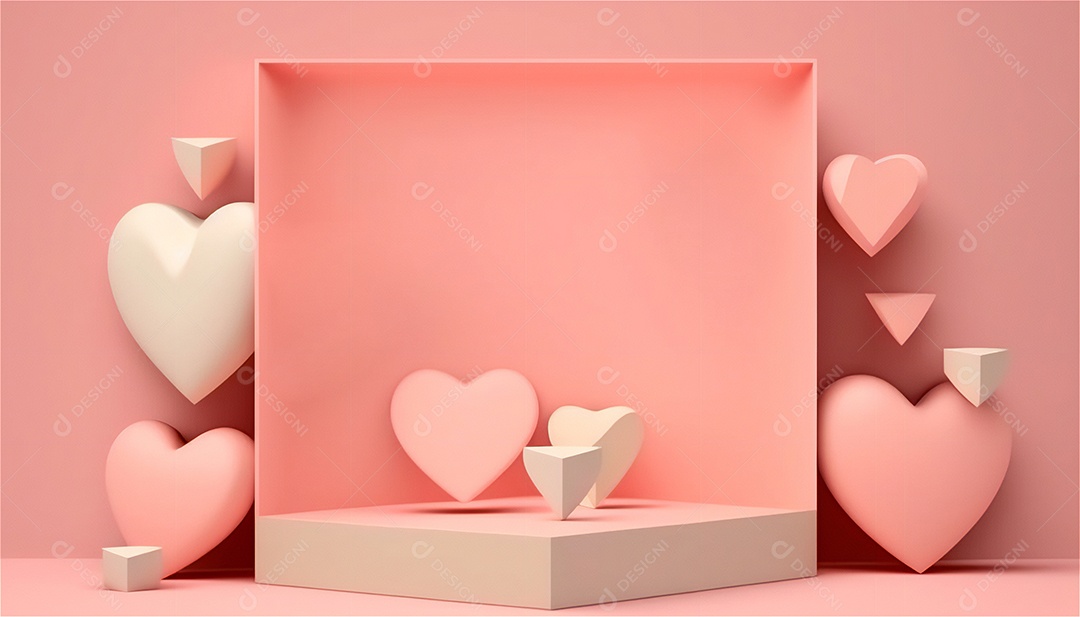 Belo banner horizontal com textura de papel de tons de rosa pastel decorado com corações, fundo de casamento Modelo de feliz dia dos namorados. Cores pastel vista frontal