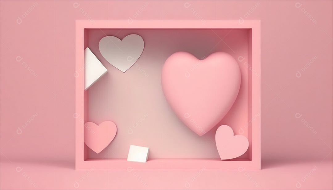 Belo banner horizontal com textura de papel de tons de rosa pastel decorado com corações, fundo de casamento Modelo de feliz dia dos namorados. Cores pastel vista frontal