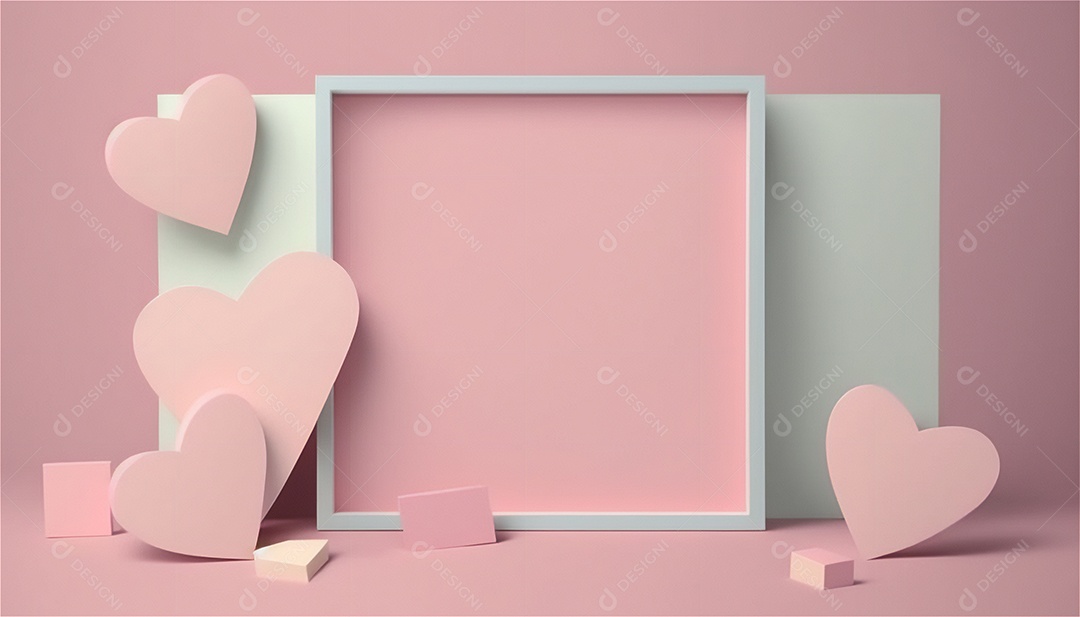 Belo banner horizontal com textura de papel de tons de rosa pastel decorado com corações, fundo de casamento Modelo de feliz dia dos namorados. Cores pastel vista frontal