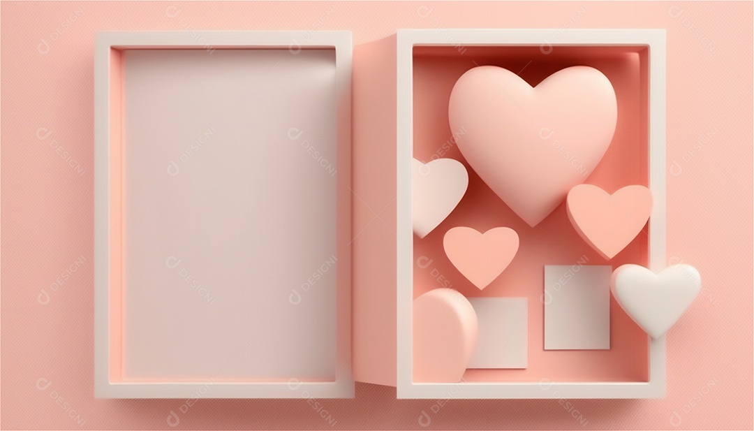 Belo banner horizontal com textura de papel de tons de rosa pastel decorado com corações, fundo de casamento Modelo de feliz dia dos namorados. Cores pastel vista frontal