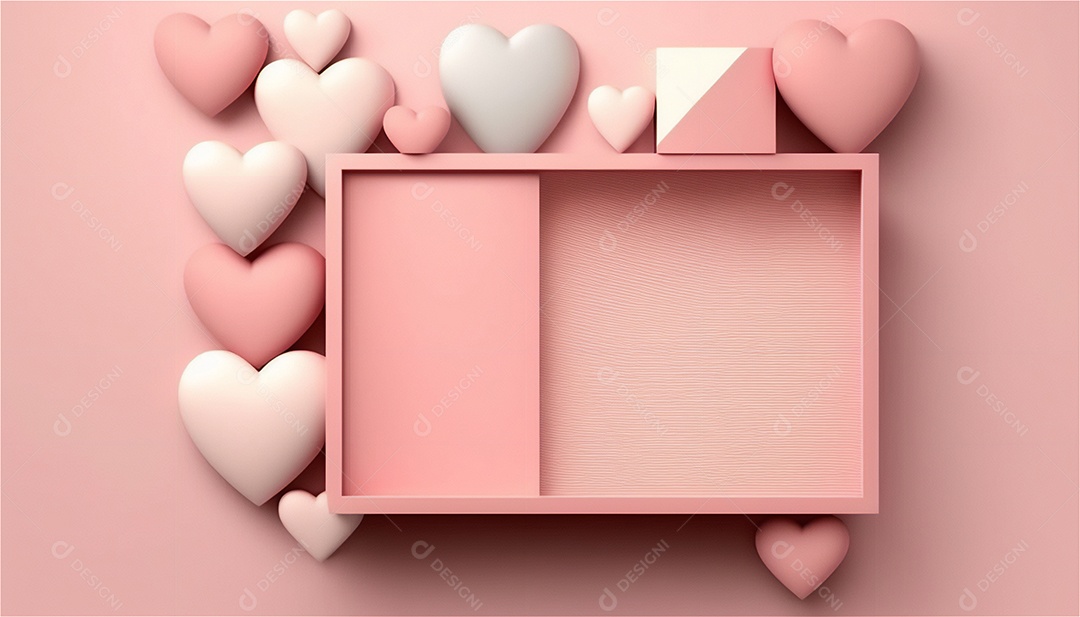 Belo banner horizontal com textura de papel de tons de rosa pastel decorado com corações, fundo de casamento Modelo de feliz dia dos namorados. Cores pastel vista frontal