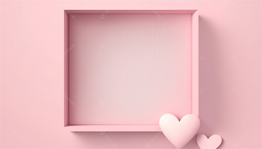 Belo banner horizontal com textura de papel de tons de rosa pastel decorado com corações, fundo de casamento Modelo de feliz dia dos namorados. Cores pastel vista frontal