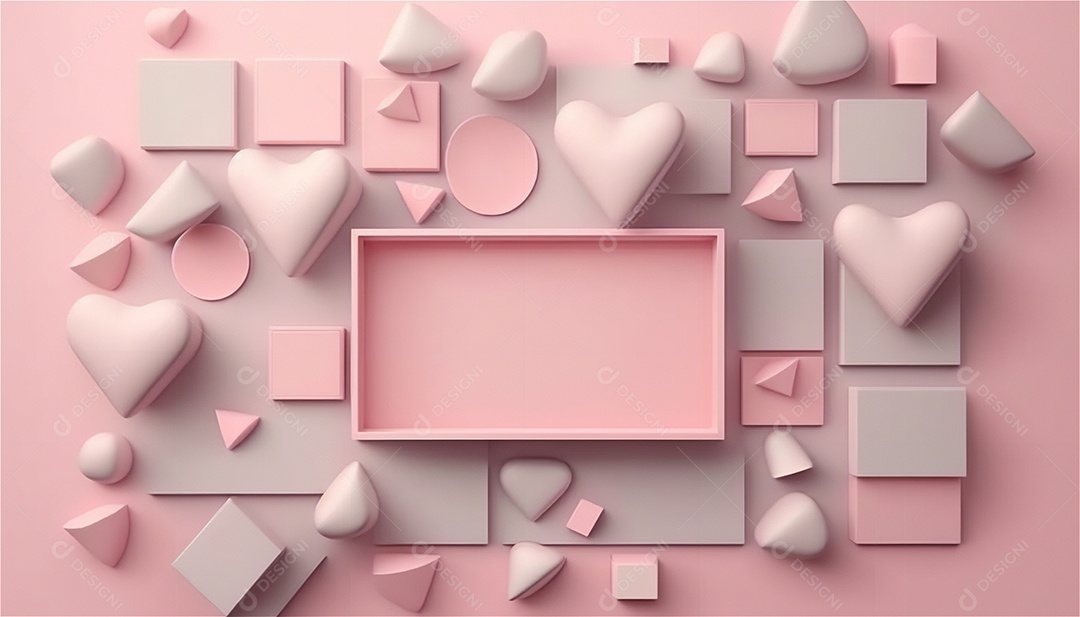 Belo banner horizontal com textura de papel de tons de rosa pastel decorado com corações, fundo de casamento Modelo de feliz dia dos namorados. Cores pastel vista frontal