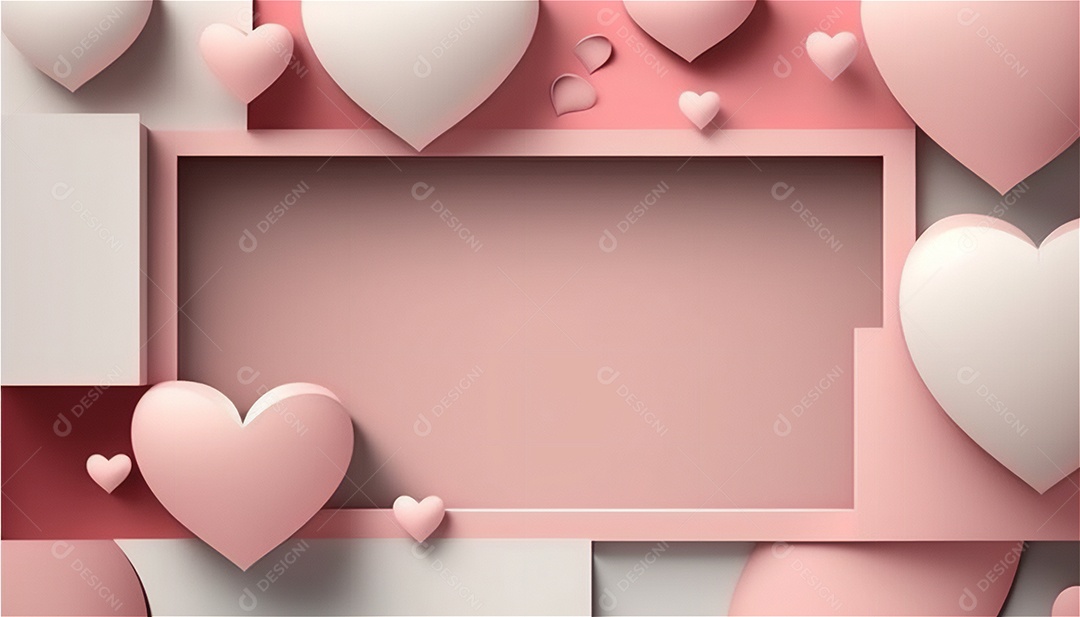 Belo banner horizontal com textura de papel de tons de rosa pastel decorado com corações, fundo de casamento Modelo de feliz dia dos namorados. Cores pastel vista frontal