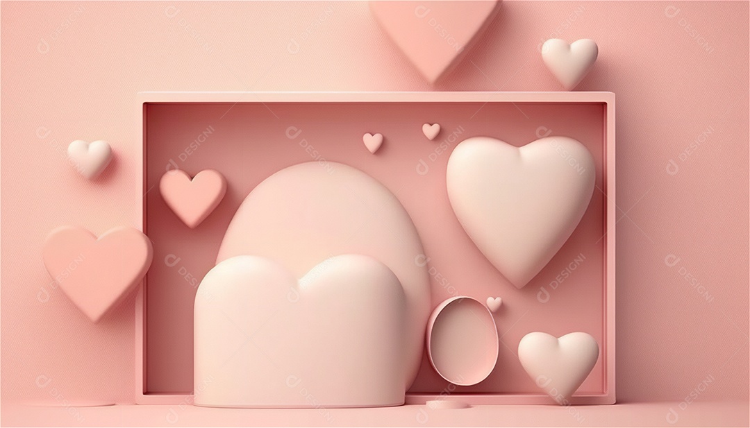 Belo banner horizontal com textura de papel de tons de rosa pastel decorado com corações, fundo de casamento Modelo de feliz dia dos namorados. Cores pastel vista frontal