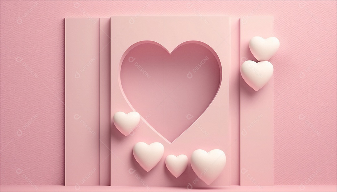 Belo banner horizontal com textura de papel de tons de rosa pastel decorado com corações, fundo de casamento Modelo de feliz dia dos namorados. Cores pastel vista frontal