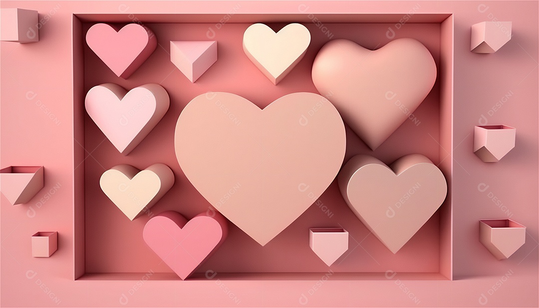 Belo banner horizontal com textura de papel de tons de rosa pastel decorado com corações, fundo de casamento Modelo de feliz dia dos namorados. Cores pastel vista frontal