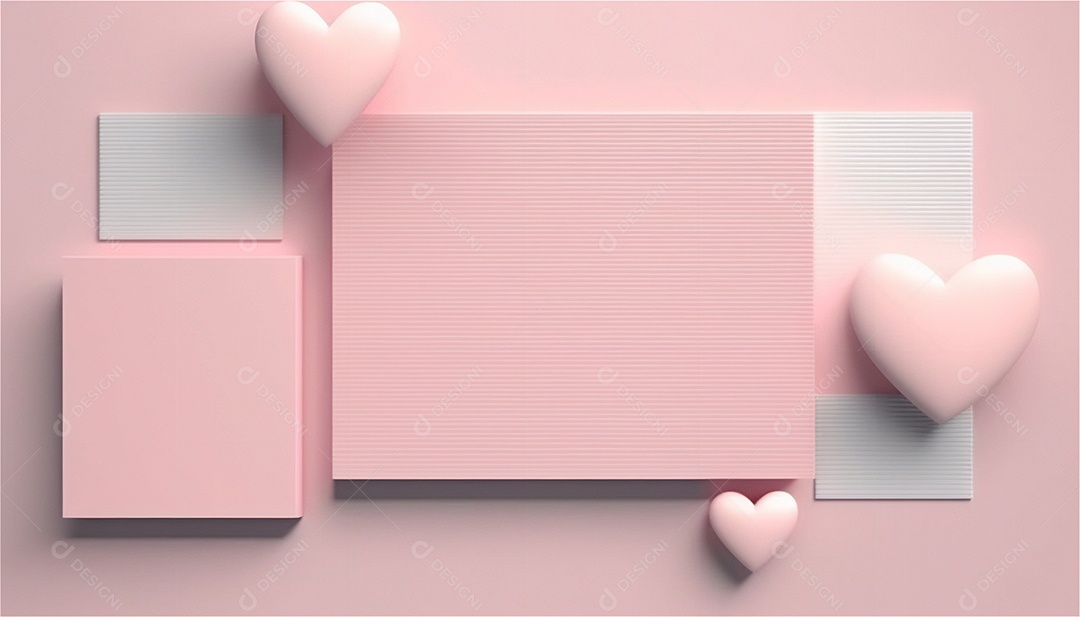 Belo banner horizontal com textura de papel de tons de rosa pastel decorado com corações, fundo de casamento Modelo de feliz dia dos namorados. Cores pastel vista frontal