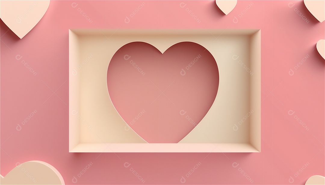 Belo banner horizontal com textura de papel de tons de rosa pastel decorado com corações, fundo de casamento Modelo de feliz dia dos namorados. Cores pastel vista frontal