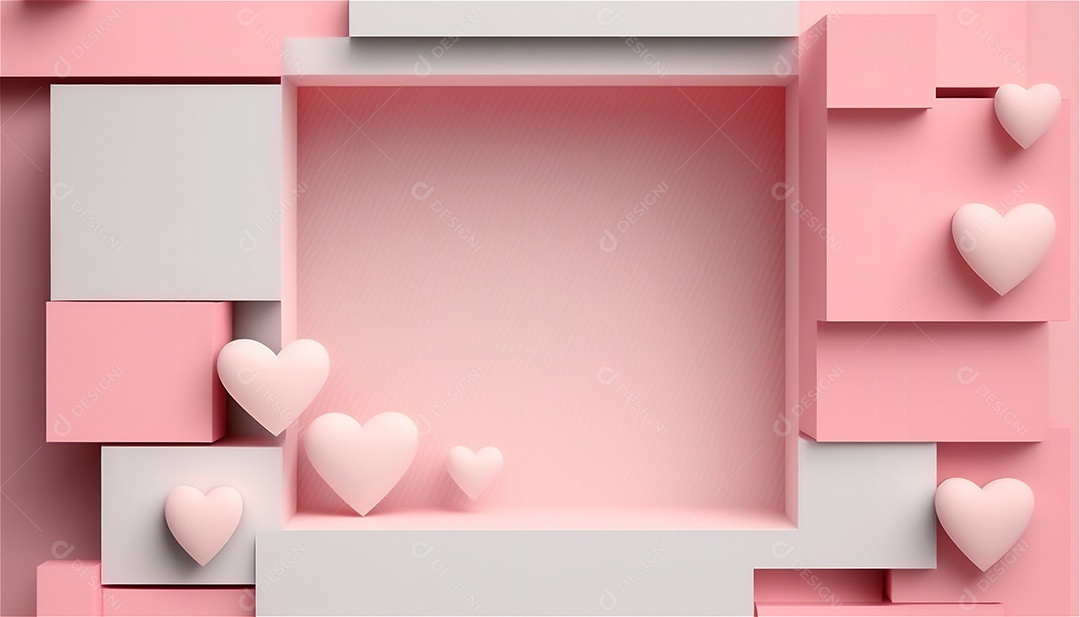 Belo banner horizontal com textura de papel de tons de rosa pastel decorado com corações, fundo de casamento Modelo de feliz dia dos namorados. Cores pastel vista frontal