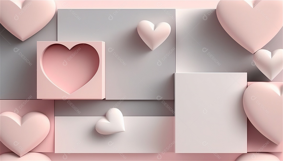 Belo banner horizontal com textura de papel de tons de rosa pastel decorado com corações, fundo de casamento Modelo de feliz dia dos namorados. Cores pastel vista frontal