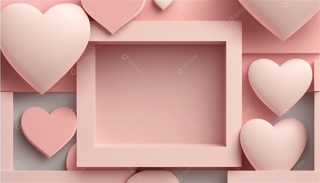 Belo banner horizontal com textura de papel de tons de rosa pastel decorado com corações, fundo de casamento Modelo de feliz dia dos namorados. Cores pastel vista frontal