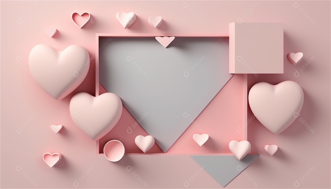 Belo banner horizontal com textura de papel de tons de rosa pastel decorado com corações, fundo de casamento Modelo de feliz dia dos namorados. Cores pastel vista frontal