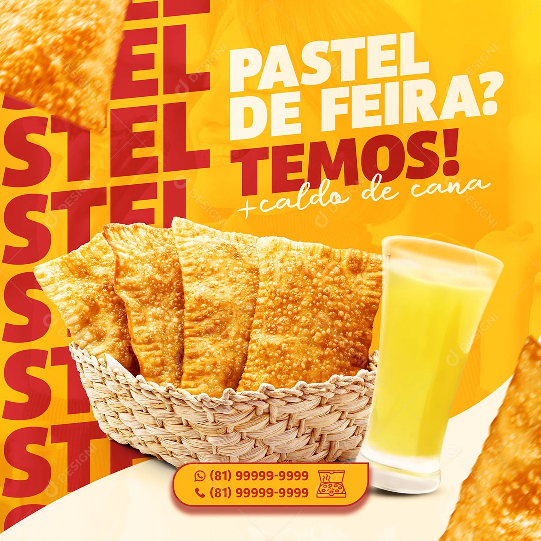 Pastel de Feira Temos Calde de Cana Pastelaria Social Media PSD Editável