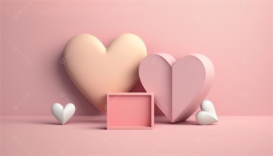 Belo banner horizontal com textura de papel de tons de rosa pastel decorado com corações, fundo de casamento Modelo de feliz dia dos namorados. Cores pastel vista frontal