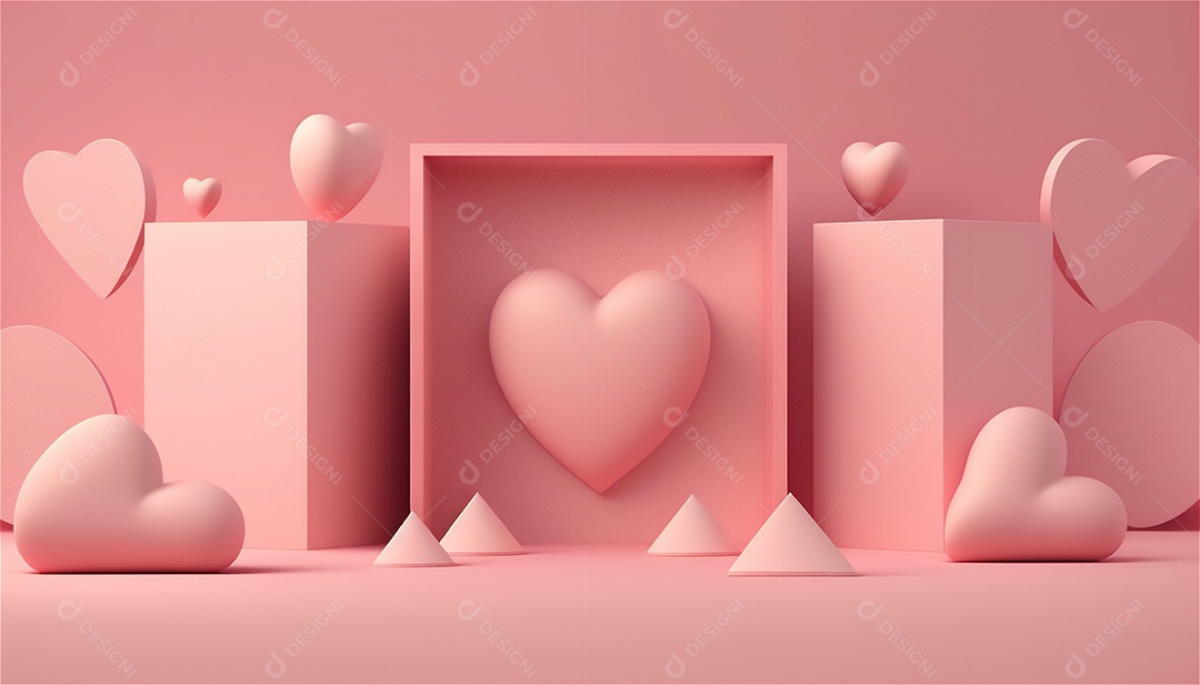 Belo banner horizontal com textura de papel de tons de rosa pastel decorado com corações, fundo de casamento Modelo de feliz dia dos namorados. Cores pastel vista frontal