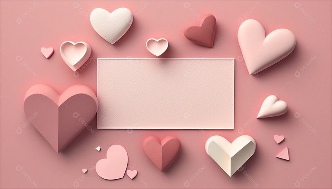 Belo banner horizontal com textura de papel de tons de rosa pastel decorado com corações, fundo de casamento Modelo de feliz dia dos namorados. Cores pastel vista frontal