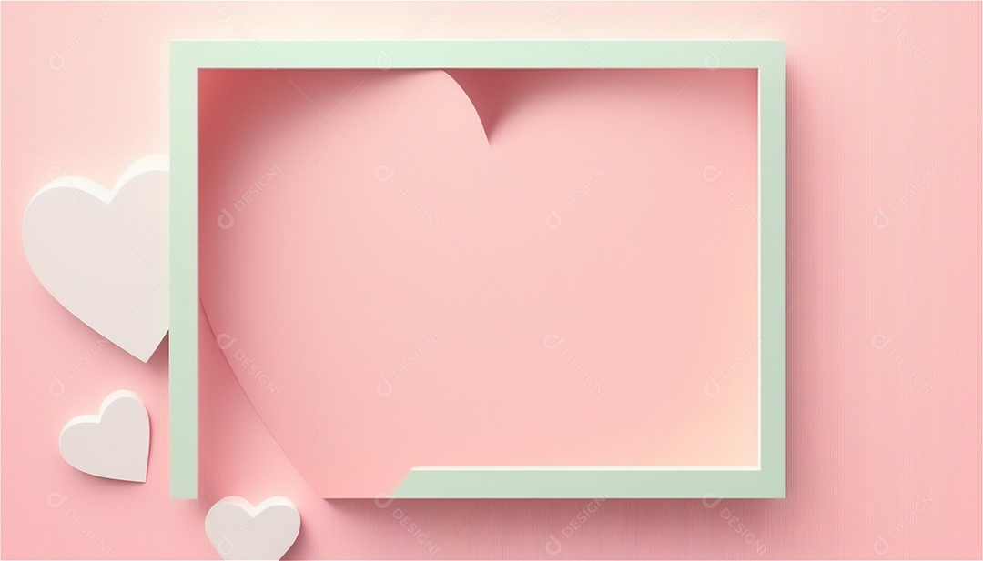 Belo banner horizontal com textura de papel de tons de rosa pastel decorado com corações, fundo de casamento Modelo de feliz dia dos namorados. Cores pastel vista frontal