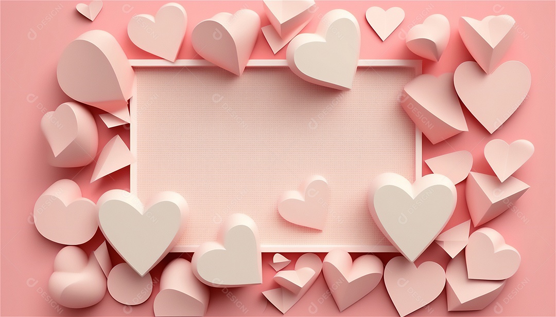 Belo banner horizontal com textura de papel de tons de rosa pastel decorado com corações, fundo de casamento Modelo de feliz dia dos namorados. Cores pastel vista frontal