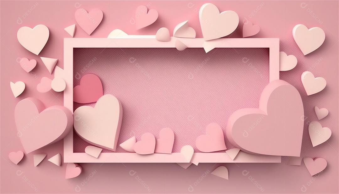 Belo banner horizontal com textura de papel de tons de rosa pastel decorado com corações, fundo de casamento Modelo de feliz dia dos namorados. Cores pastel vista frontal