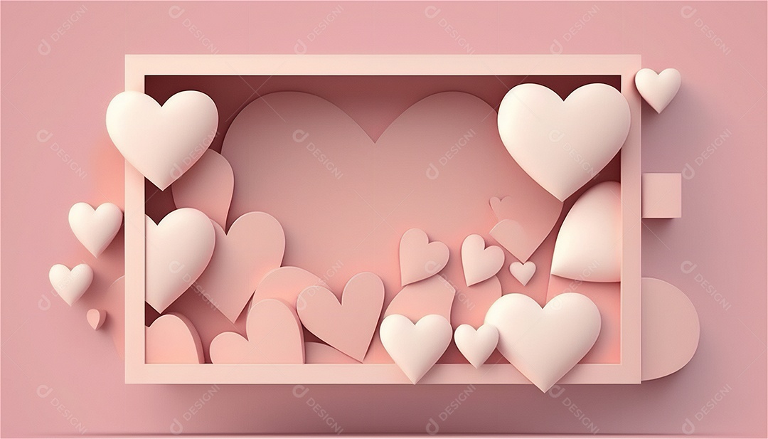 Belo banner horizontal com textura de papel de tons de rosa pastel decorado com corações, fundo de casamento Modelo de feliz dia dos namorados. Cores pastel vista frontal