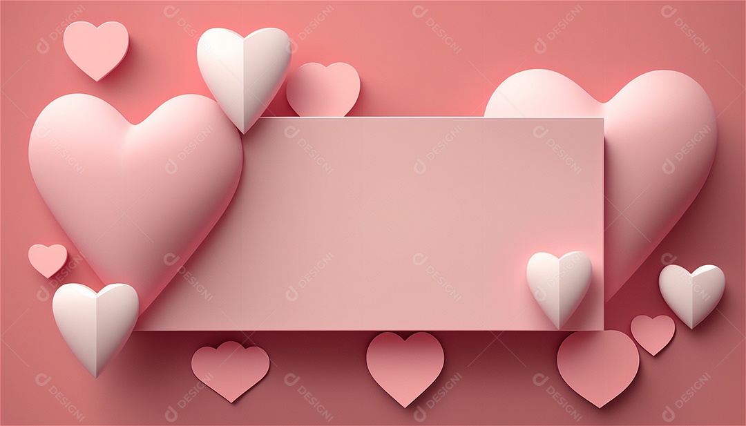 Belo banner horizontal com textura de papel de tons de rosa pastel decorado com corações, fundo de casamento Modelo de feliz dia dos namorados. Cores pastel vista frontal