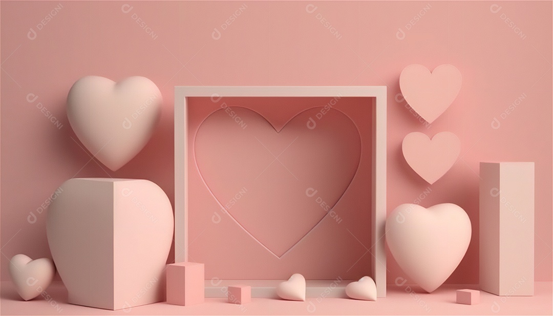 Belo banner horizontal com textura de papel de tons de rosa pastel decorado com corações, fundo de casamento Modelo de feliz dia dos namorados. Cores pastel vista frontal