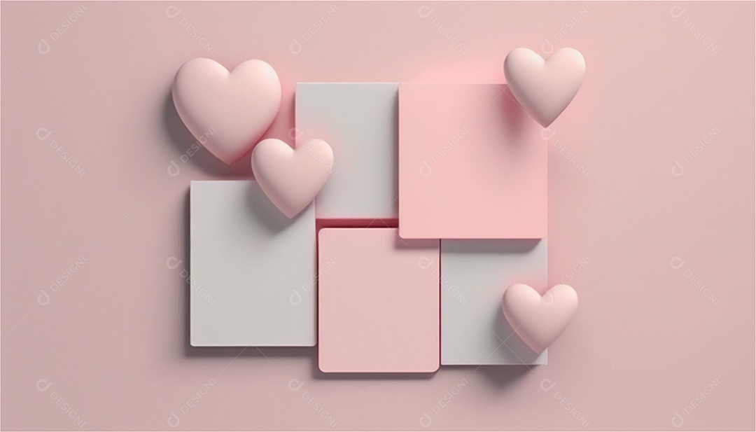 Belo banner horizontal com textura de papel de tons de rosa pastel decorado com corações, fundo de casamento Modelo de feliz dia dos namorados. Cores pastel vista frontal