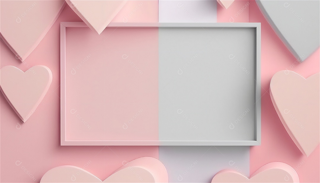 Belo banner horizontal com textura de papel de tons de rosa pastel decorado com corações, fundo de casamento Modelo de feliz dia dos namorados. Cores pastel vista frontal