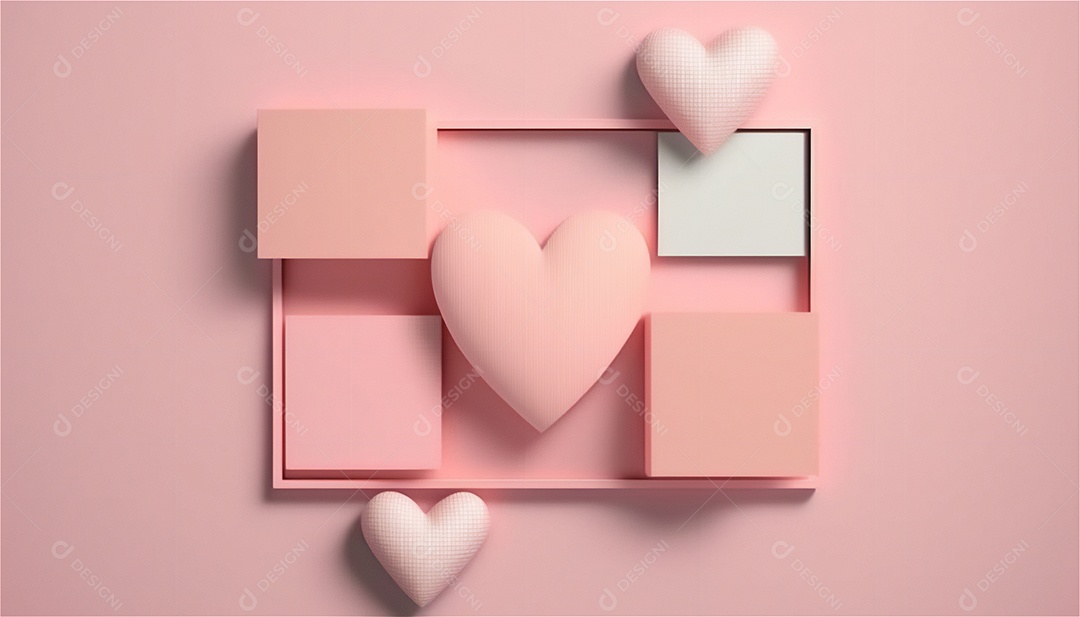 Belo banner horizontal com textura de papel de tons de rosa pastel decorado com corações, fundo de casamento Modelo de feliz dia dos namorados. Cores pastel vista frontal