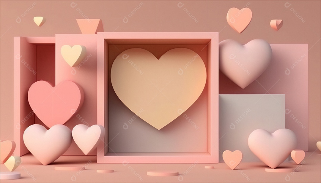 Belo banner horizontal com textura de papel de tons de rosa pastel decorado com corações, fundo de casamento Modelo de feliz dia dos namorados. Cores pastel vista frontal