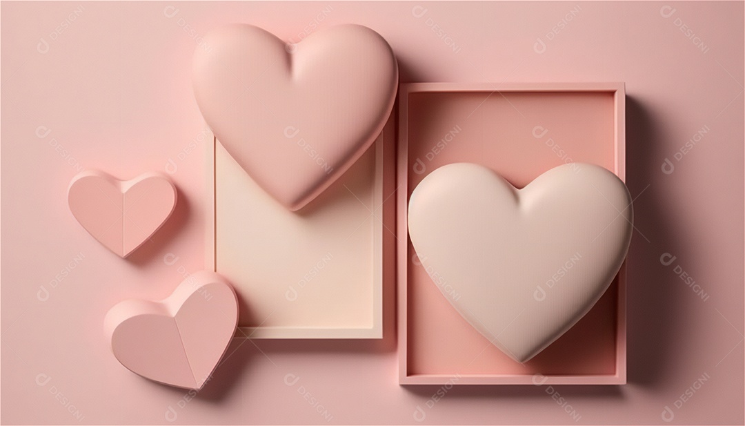 Belo banner horizontal com textura de papel de tons de rosa pastel decorado com corações, fundo de casamento Modelo de feliz dia dos namorados. Cores pastel vista frontal