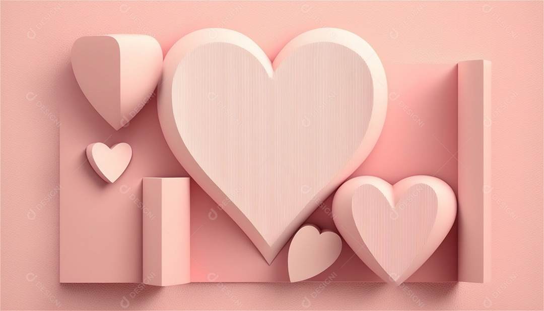 Belo banner horizontal com textura de papel de tons de rosa pastel decorado com corações, fundo de casamento Modelo de feliz dia dos namorados. Cores pastel vista frontal