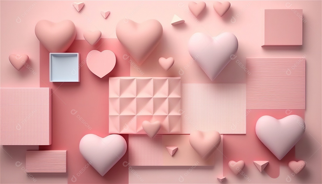 Belo banner horizontal com textura de papel de tons de rosa pastel decorado com corações, fundo de casamento Modelo de feliz dia dos namorados. Cores pastel vista frontal