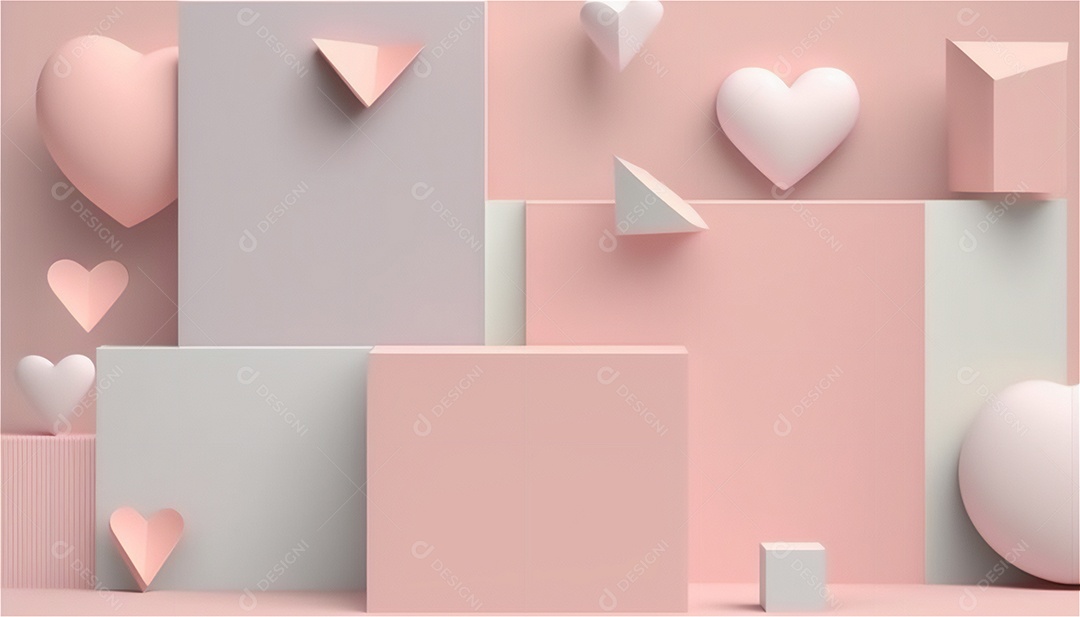 Belo banner horizontal com textura de papel de tons de rosa pastel decorado com corações, fundo de casamento Modelo de feliz dia dos namorados. Cores pastel vista frontal