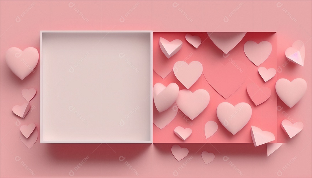 Belo banner horizontal com textura de papel de tons de rosa pastel decorado com corações, fundo de casamento Modelo de feliz dia dos namorados. Cores pastel vista frontal