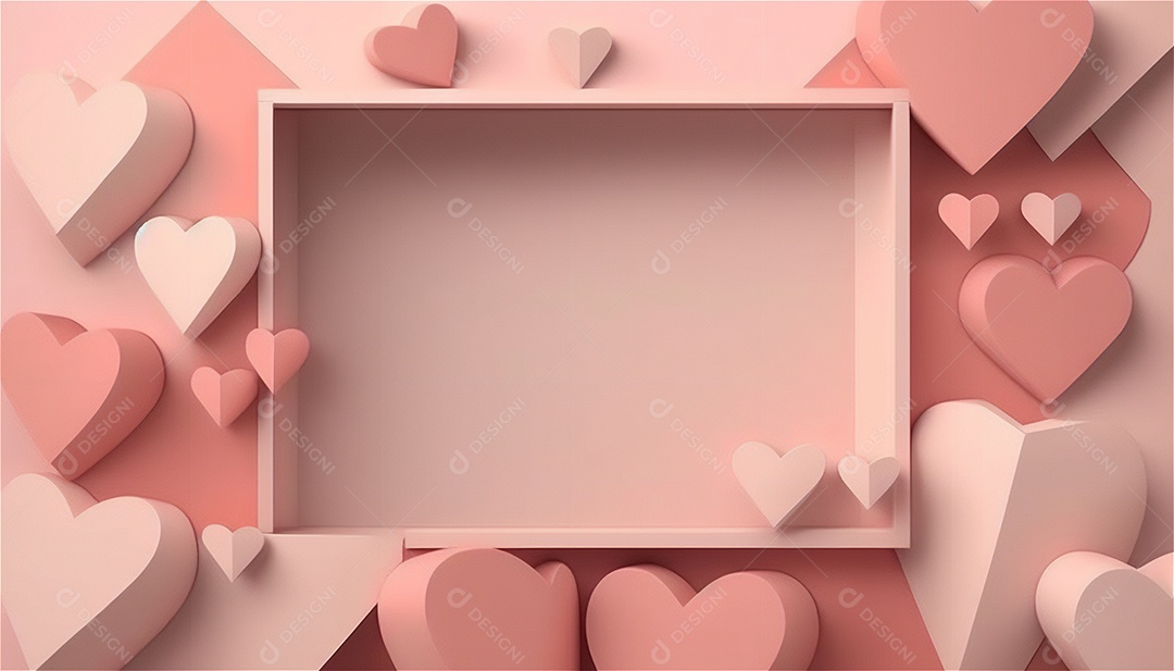 Belo banner horizontal com textura de papel de tons de rosa pastel decorado com corações, fundo de casamento Modelo de feliz dia dos namorados. Cores pastel vista frontal