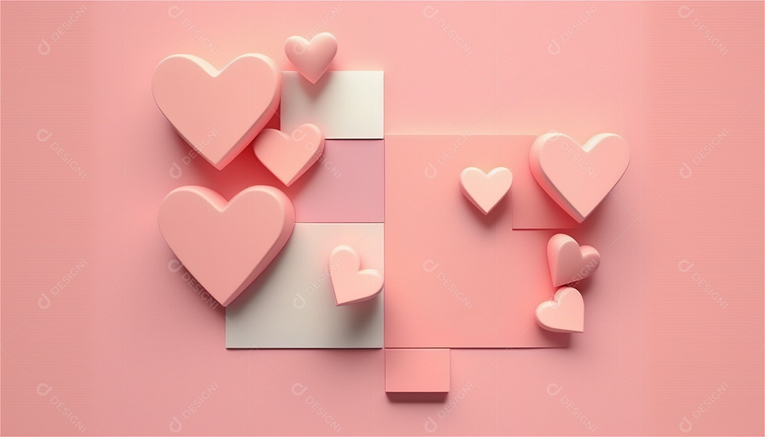 Belo banner horizontal com textura de papel de tons de rosa pastel decorado com corações, fundo de casamento Modelo de feliz dia dos namorados. Cores pastel vista frontal