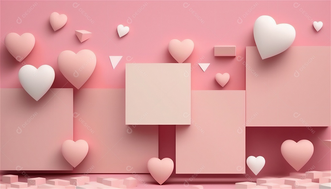 Belo banner horizontal com textura de papel de tons de rosa pastel decorado com corações, fundo de casamento Modelo de feliz dia dos namorados. Cores pastel vista frontal